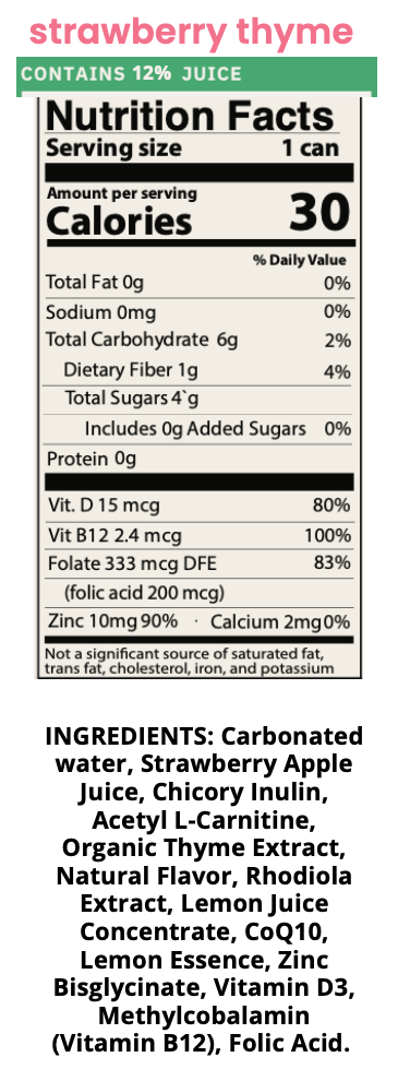 BrainFood - Sparkling Drink for Brain Health - Strawberry Thyme (4 Pack)