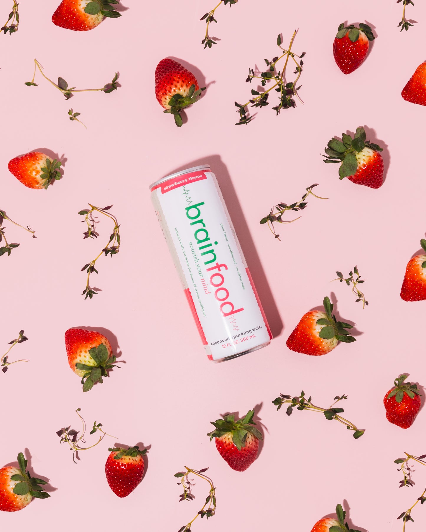 BrainFood - Sparkling Drink for Brain Health - Strawberry Thyme (4 Pack)