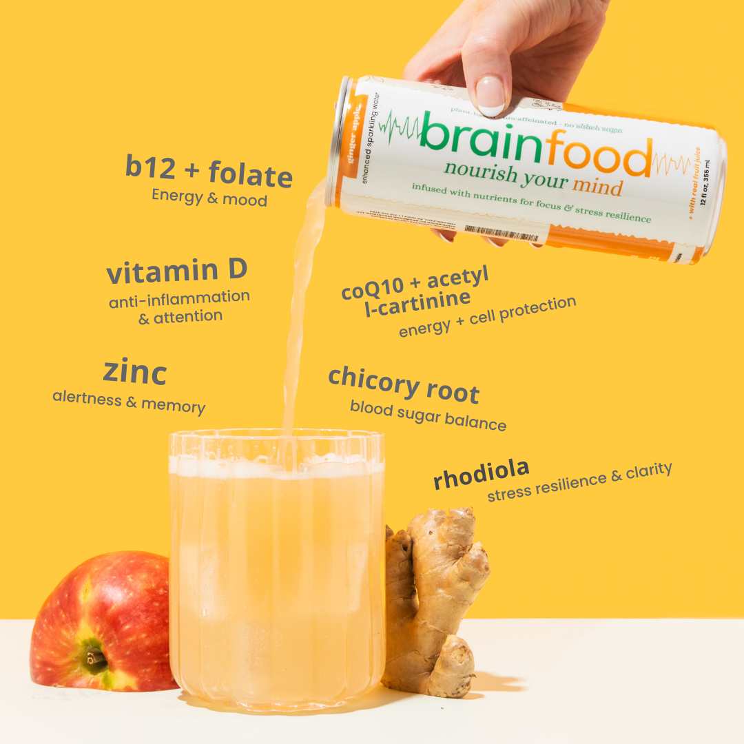 BrainFood - Sparkling Drink for Brain Health - Ginger Apple (4 Pack)