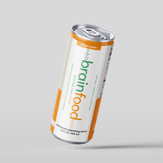 A can of BrainFood Sparkling Drink for Brain Health - Ginger Apple