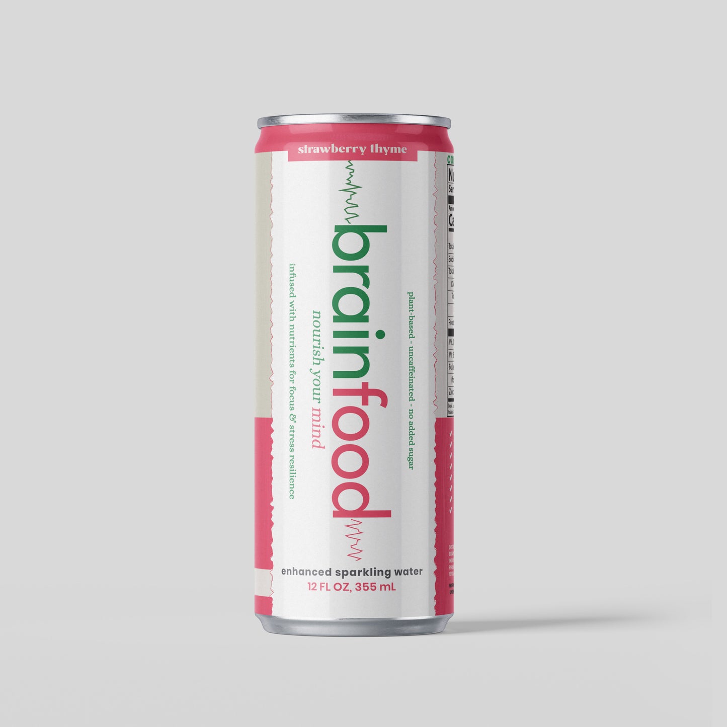 BrainFood Sparkling Drink for Brain Health - Strawberry Thyme - Front View