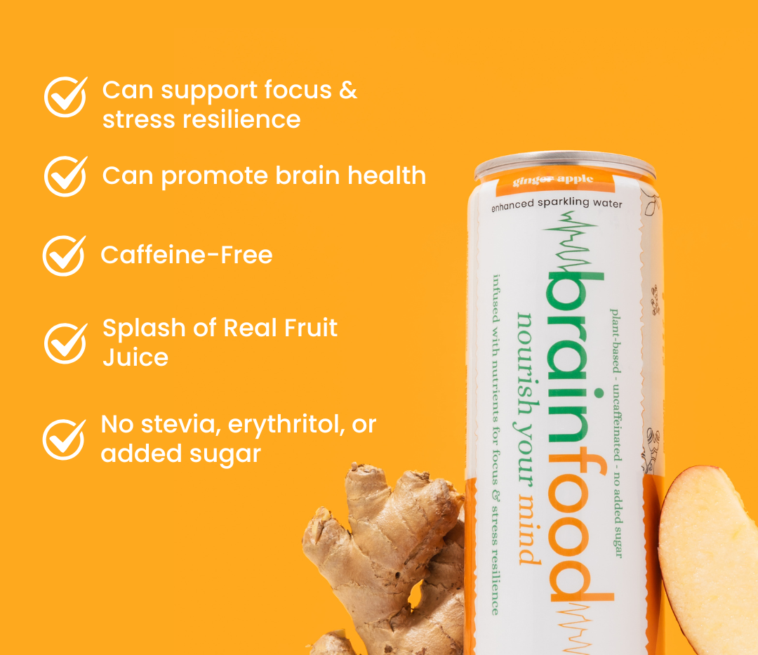 BrainFood Sparkling Water for Brain Health - Nootropic with Nutrients Antioxidants for Focus Stress 